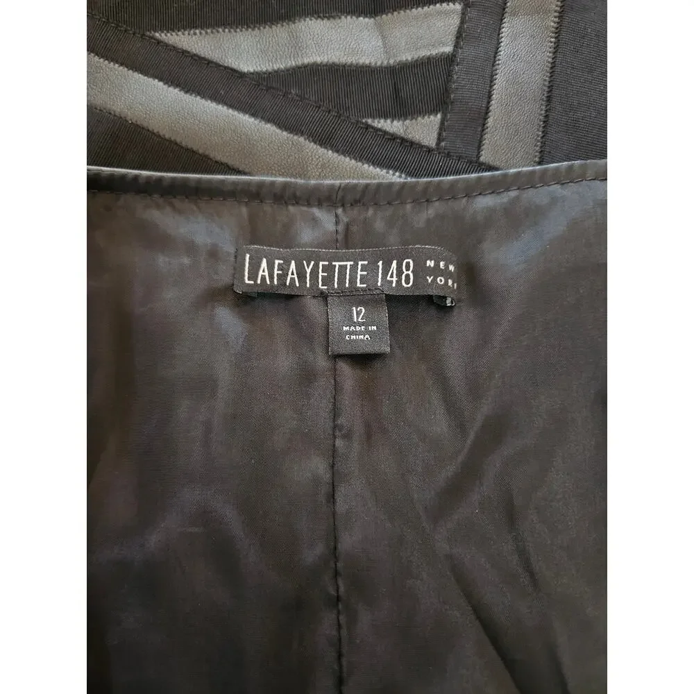 Lafayette 148 NY 100% Leather Pencil Skirt Black Sz 12 Side Zip Lined - Picture 6 of 8